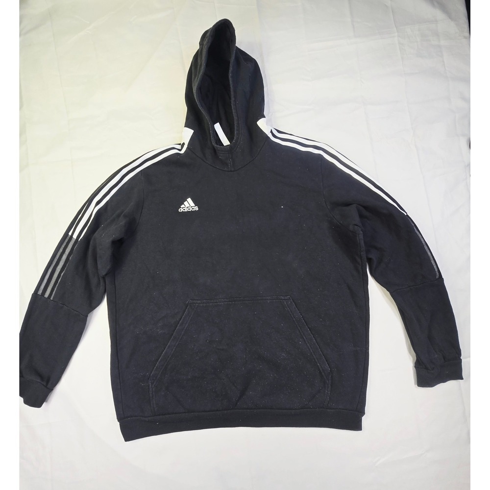 Adidas 3-Stripe Pullover Hoodie Men's 2XL Black Athletic Sweatshirt